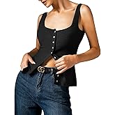 ADORPOP Womens Ribbed Tank Tops - Sleeveless Blouses Button Down Henley Shirts Summer Vest Cami Top