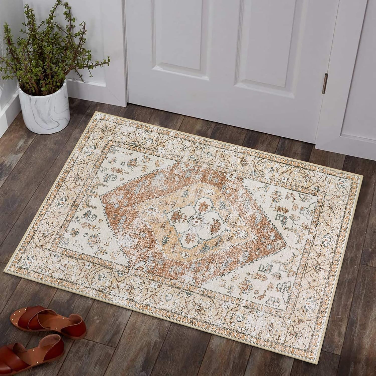 Rugs, Pads & Protectors - Lahome Boho Kitchen Rugs Washable - 2x3 Small Non-Slip Entry Rugs for Inside House Oriental Throw Area Rugs for Bedroom Accent Distressed Floor Doormat Carpet for Bathroom Entryway Laundry Living Room