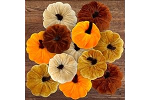 CH HAICHENG 12 Pcs Velvet Pumpkins Assorted Colors and Sizes Fake Artificial Small Velvet Pumpkin Fall Decorations for Home Farmhouse Harvest Wedding Halloween Thanksgiving Decor