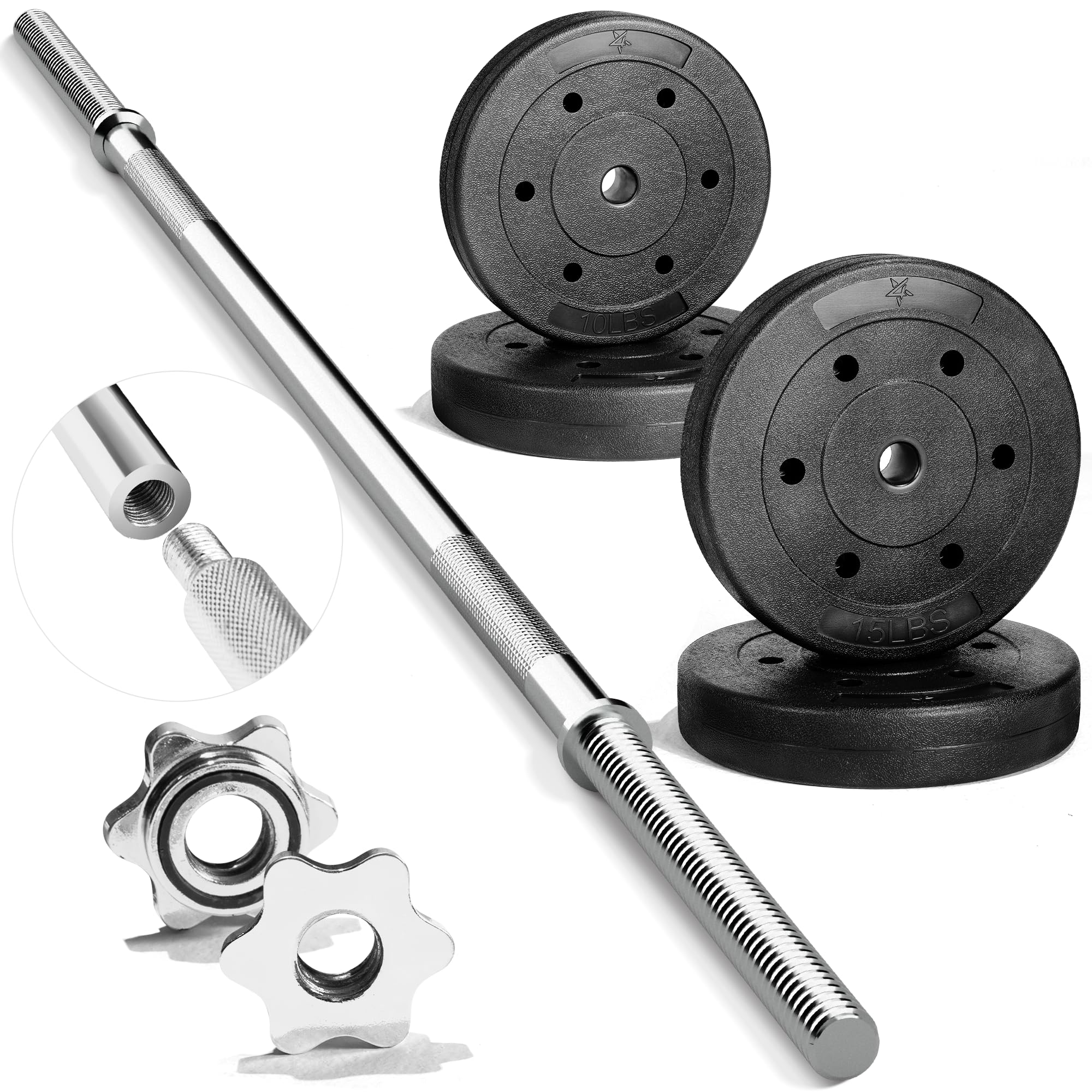 Photo 1 of Yes4All Detachable 50 LB Barbell Weight Set, Straight Weight Bar with Diamond Knurled Handles, Weights Set for Home Gym Strength Training, Bench Press, Bicep Curls