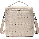 neatlife Lunch Bag for Women, Soft Linen Lunch bag with adjustable shoulder strap, Insulated Womens Lunch Bag for Work, Machine Washable Lunch Box with removable liner (Black Small Dots)
