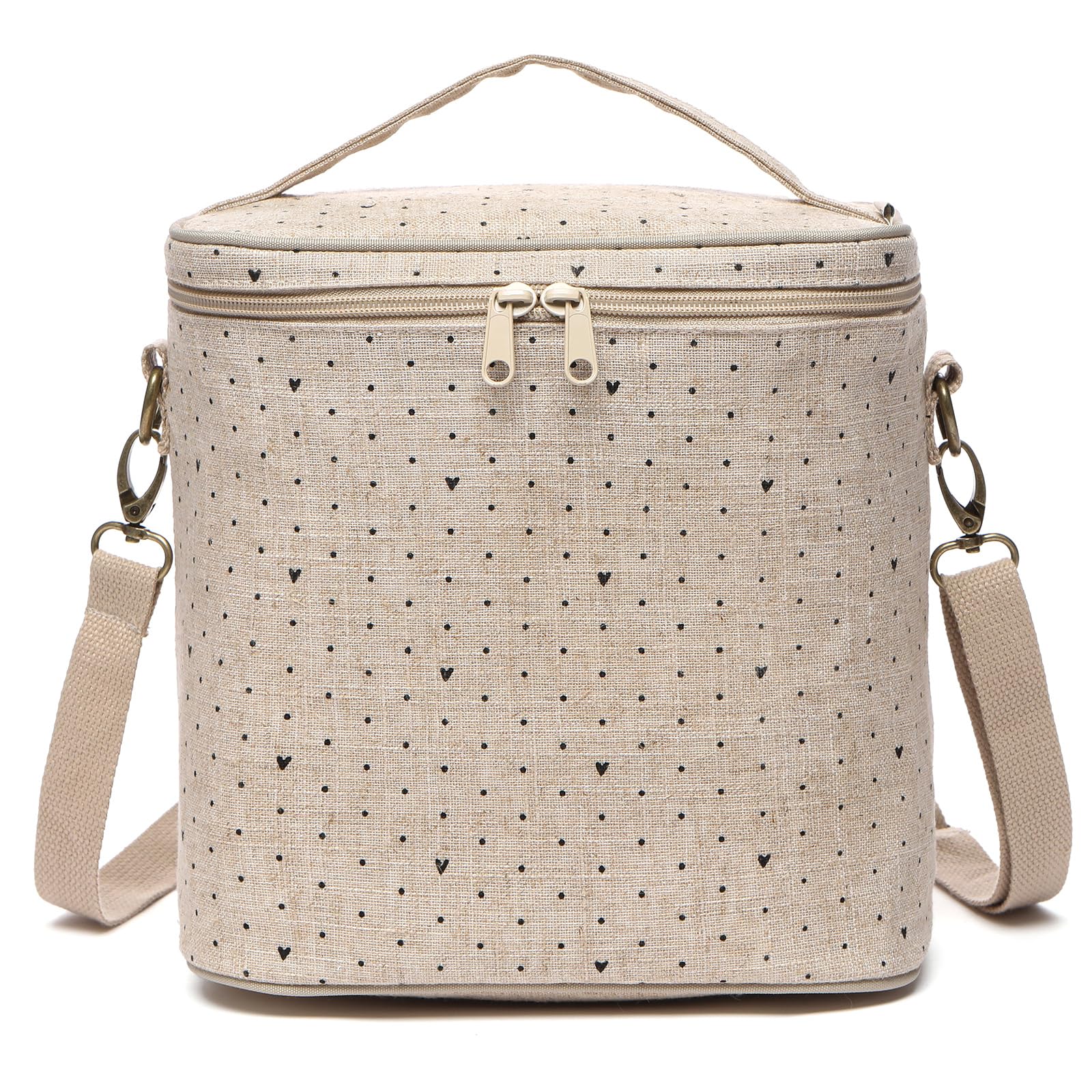 Photo 1 of neatlife Lunch Bag for Women, Soft Linen Lunch bag with adjustable shoulder strap, Insulated Womens Lunch Bag for Work, Machine Washable Lunch Box with removable liner (Black Small Dots)
