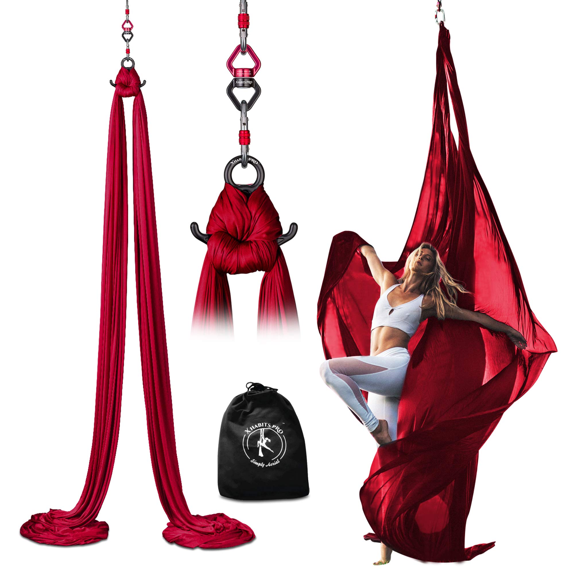 Professional 11 Yards Aerial Silks Equipment for All Levels - Medium Stretch Aerial Yoga Swing &amp; Hammock Kit - Perfect for Indoor Outdoor Aerial Dance, Circus Arts – ALL Hardware Included