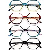 EYEURL Reading Glasses for Women 4-Pack Blue Light Blocking Reading Glasses Vintage Design Diamond-Shaped Frame Spring Hinge Readers Anti Glare Filter Lightweight Eyeglasses,1.5
