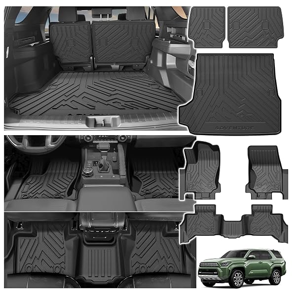 POWERTY FLOOR MAT FOR TOYOTA 4RUNNER 2025 2026, ALL WEATHER TPE CUSTOM TRUNK CARGO MAT LINER WITH BACKREST MAT REPLACEMENT FOR TOYOTA 4RUNNER ACCESSORIES (FIT 5 SEATS,NOT FOR HYBRID MODEL)