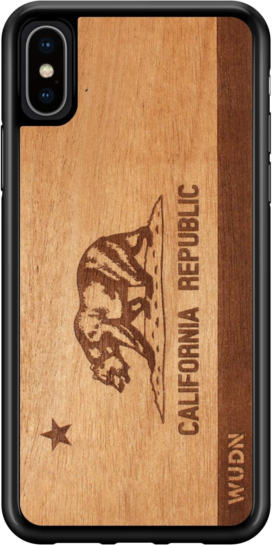 Wooden Phone Case (California Republic in Mahogany) Compatible with iPhone Xs Max, iPhone 10s Max
