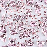 Sew on Rhinestones, 148PCS Mixed Shapes Sewing Glass Crystal Gems Metal Flatback Claw Rinestones for Crafts,Clothes,Jewelry,Earring,Shoes,Dress,Belt DIY(Pink)