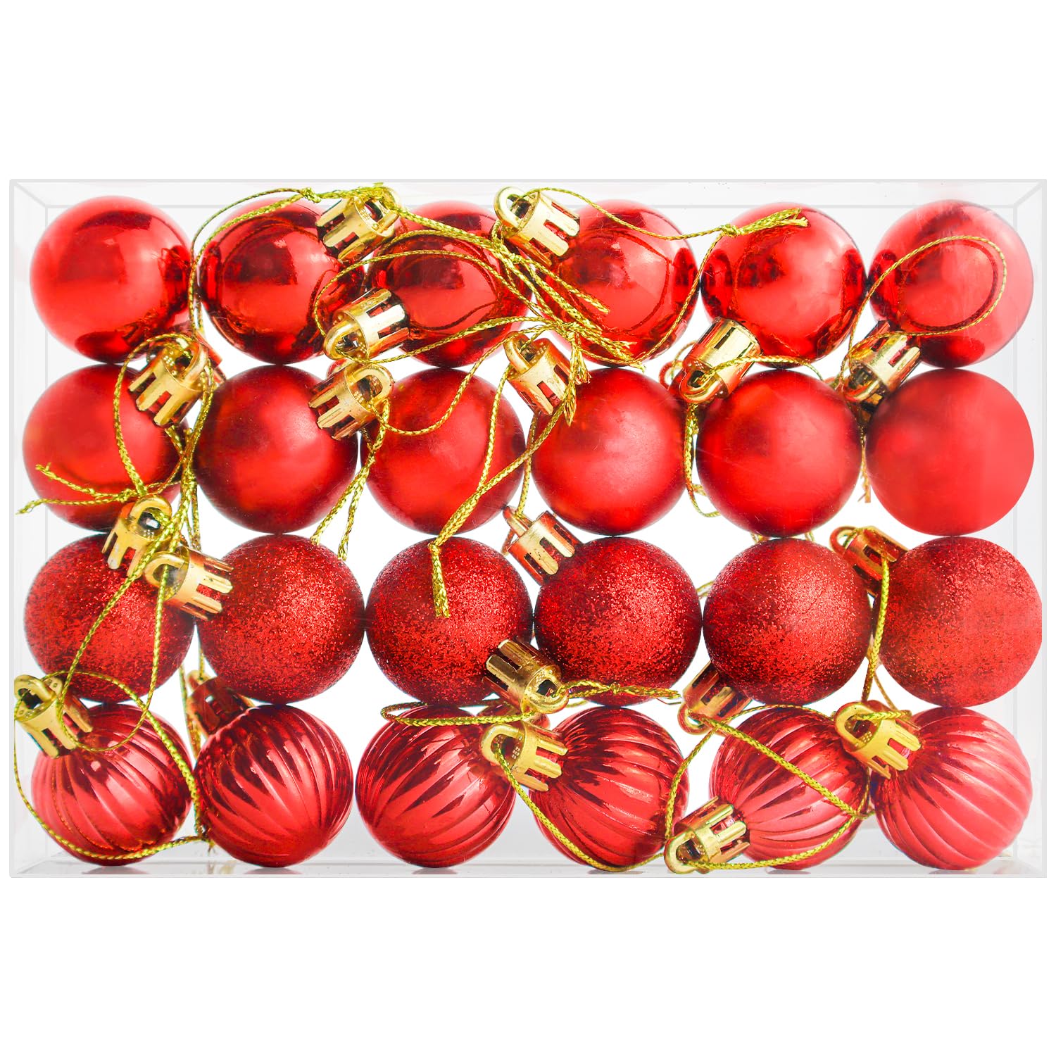 24 Pieces Christmas Tree Decoration Pumpkin Baubles Mini Christmas Balls 3CM Baubles for Xmas Halloween Hanging Decorations, Red Bauble