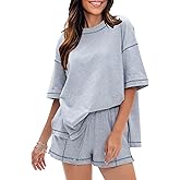 EXLURA Women's Casual Summer 2 Piece Sets 100% Cotton Short Sleeve Tshirt and Shorts Matching Sweatsuits Lounge Set 2026