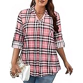 Siddhe Womens Plus Size Tops 3/4 Sleeve Blouses Lapel V Neck Shirts Business Casual Tunic Tops(1X-5X)