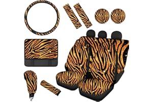 Wanyint Tiger Print Print Car Seat Cover Split Covers for Women Men,Car Steering Wheel Cover Seatbelt Strap Shoulder Cover Coasters Armrest Pad Handbrake Cover Gear Shift Cover Easy to Install