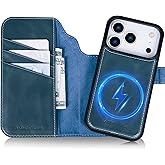 VISOUL Case for iPhone 17 Pro Detachable Wallet Case, Genuine Leather Wallet Case with Card Holder Magnetic Kickstand Flip Folio Cover Compatible with iPhone 17 Pro (6.3")-(Detachable-Blue)