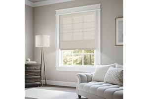 BERISSA Light Filtering Roman Shades for Windows Cordless,Pull Down Jacquard Fabric Roman Blinds,Privacy Window Shades for Door Windows,Bedroom,Office,Easy to Install,Beige,29" W x 90" H