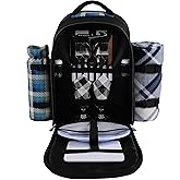 apollo walker Picnic Backpack Bag for 2 Person with Cooler Compartment, Detachable Bottle/Wine Holder, Fleece Blanket, Plates and Cutlery Set