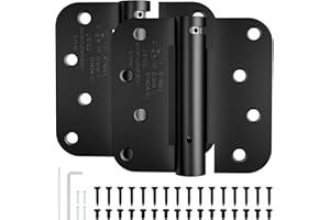 USATURE 4 Inch Self Closing Door Hinges, 5/8" Radius Corners Spring Loaded Hings for Exterior, Garage, Front and Back Door, UL Listed, for Left and Right Hand Door, Matte Black, 2 Pack