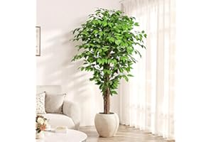 Keeplush 6.2ft Ficus Artificial Trees with 3 Natural Curved Trunks, 74" Tall Lush Faux Tree for Home Decor Indoor, Green Life