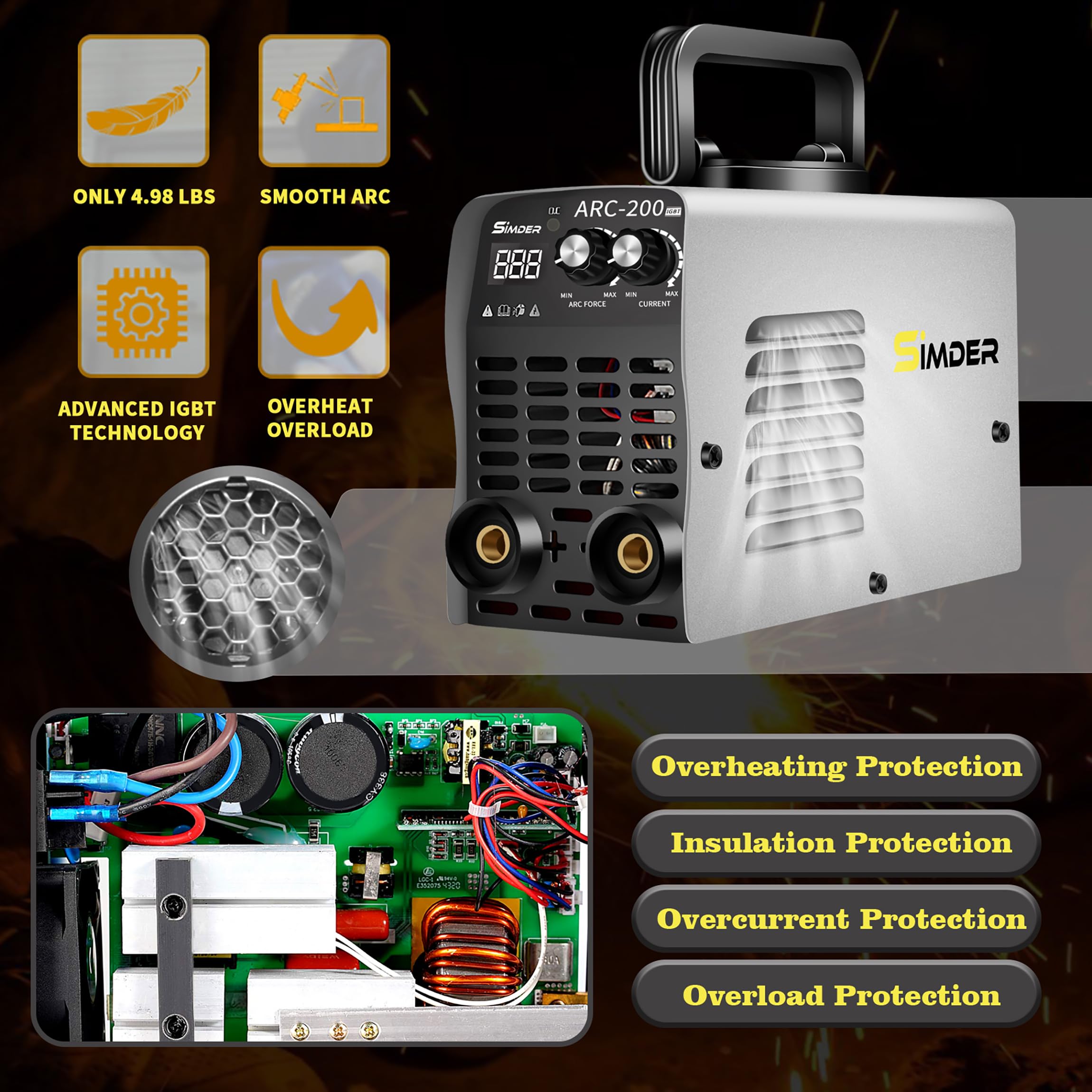 SSimder Mini Stick Welder 110V 220V Dual Voltage 4.98LB Portable Welding Machine IGBT Inverter ARC Force Adjustable ARC Welder for Workshop Outdoor Supports E6013 E7018 Rods 1/16