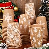 FYSUIMU 60 Pcs 12 oz Winter Paper Cups Xmas Coffee Cocoa Cups Christmas Holiday Kraft Brown Disposable Cup for Hot Chocolate Cold Drinks Xmas Winter Wedding Birthday Party Supplies Daily Use, 3 Styles