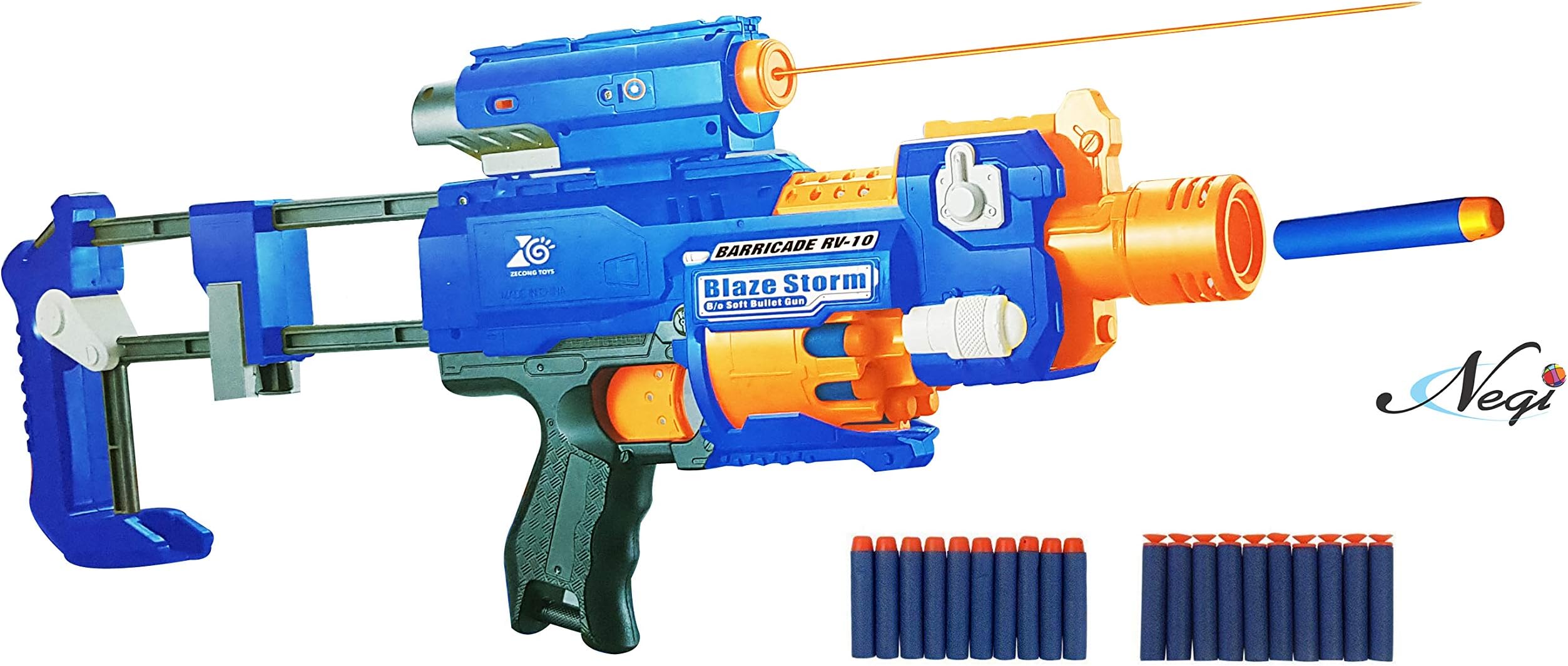 Negi Blaze Storm Battery Operated Soft Bullet Gun Toy with 20 Soft Foam Suction & Round Head Darts Included, Led Light (Multi-Color)(Blaze Storm 8)