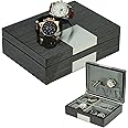 Grey Ginko Lacquered Wood Watch Cufflink Case & Ring Storage Organizer Men's Jewelry Box Father's Day