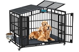 EasyCom 54'' Heavy Duty Indestructible Dog Crate XXL - Extra Large Metal Dog Kennel with Open Top, 2 Adjustable Bowls & Locka
