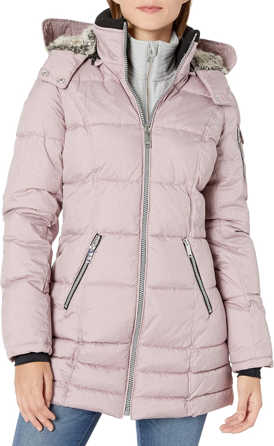 HFX womens 3/4 Puffer With Full Faux Fur Hood at Amazon Women's Coats Shop