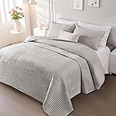 Whale Flotilla Ultra Soft Queen Quilt Bedding Set, Lightweight Microfiber Light Grey Quilts Bedspreads Full Size, 3 Piece Ultrasonic Geometric Coverlet Bed Cover for All Seasons