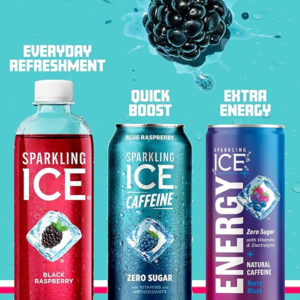 SPARKLING ICE CAFFEINE, BLUE RASPBERRY SPARKLING WATER WITH CAFFEINE, ZERO SUGAR, WITH ANTIOXIDANTS AND VITAMINS,16 FL OZ CAN