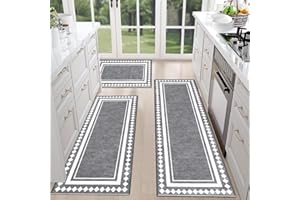 HEBE RUGS HEBE Farmhouse Kitchen Rugs Sets of 3 Non Slip Washable Kitchen Rugs and Mats Boho Kitchen Mats for Floor Kitchen Runner Rug Kitchen Carpet Rug Runner for Hallways Kitchen Laundry