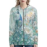 Irisjudy Island Tribal Zipper Women Hoodies with Pocket, Leopard Print,Music Notes Plus Size Hooded Sweatshirt Sport Coat