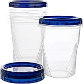 PLASTICPRO [32 oz 3 Pack] Twist Top Deli Containers Clear bottom With blue Top Twist on Lids Reusable, Stackable, Food Storage Freezer Container