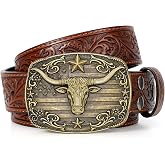 Western Cowboy Belts for Men Women Mens Western Cowboy Belt Bull Buckle | Country Belt Cowboy Leather Belt American Flag USA Western Belt for Jeans Gifts Rodeo Texas Festival Club Formal Daily Wear