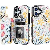 HAOPINSH Wallet Case with Card Holder for Phone 17, Floral Flower Pattern Back Flip Folio PU Leather Kickstand Card Slots Case for Women Girls,Magnetic Clasp Shockproof Cover 6.3"