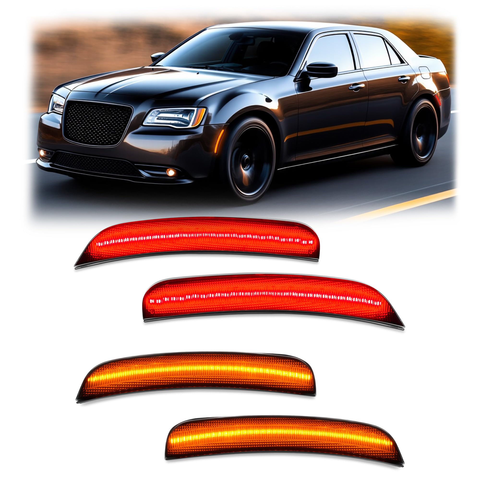 Photo 1 of HECASA LED Side Marker Lights Compatible with 2015-2023 Chrysler 300 Replacement for CH2551136 CH2550136 Bumper Signal Parking Lamps 4Pcs Smoke Lens Front Yellow Rear Red LED