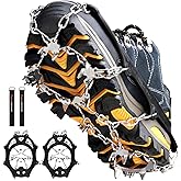 Cimkiz Crampons Ice Cleats Traction Snow Grips for Boots Shoes Women Men Anti Slip 19 Stainless Steel Spikes Safe Protect for Hiking Fishing Walking Climbing Mountaineering