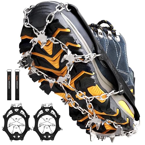 Crampons Ice Cleats Traction Snow Grips for Boots Shoes Women Men Kids Anti Slip 19 Stainless Steel Spikes Safe Protect for Hiking Fishing Walking Climbing Mountaineering