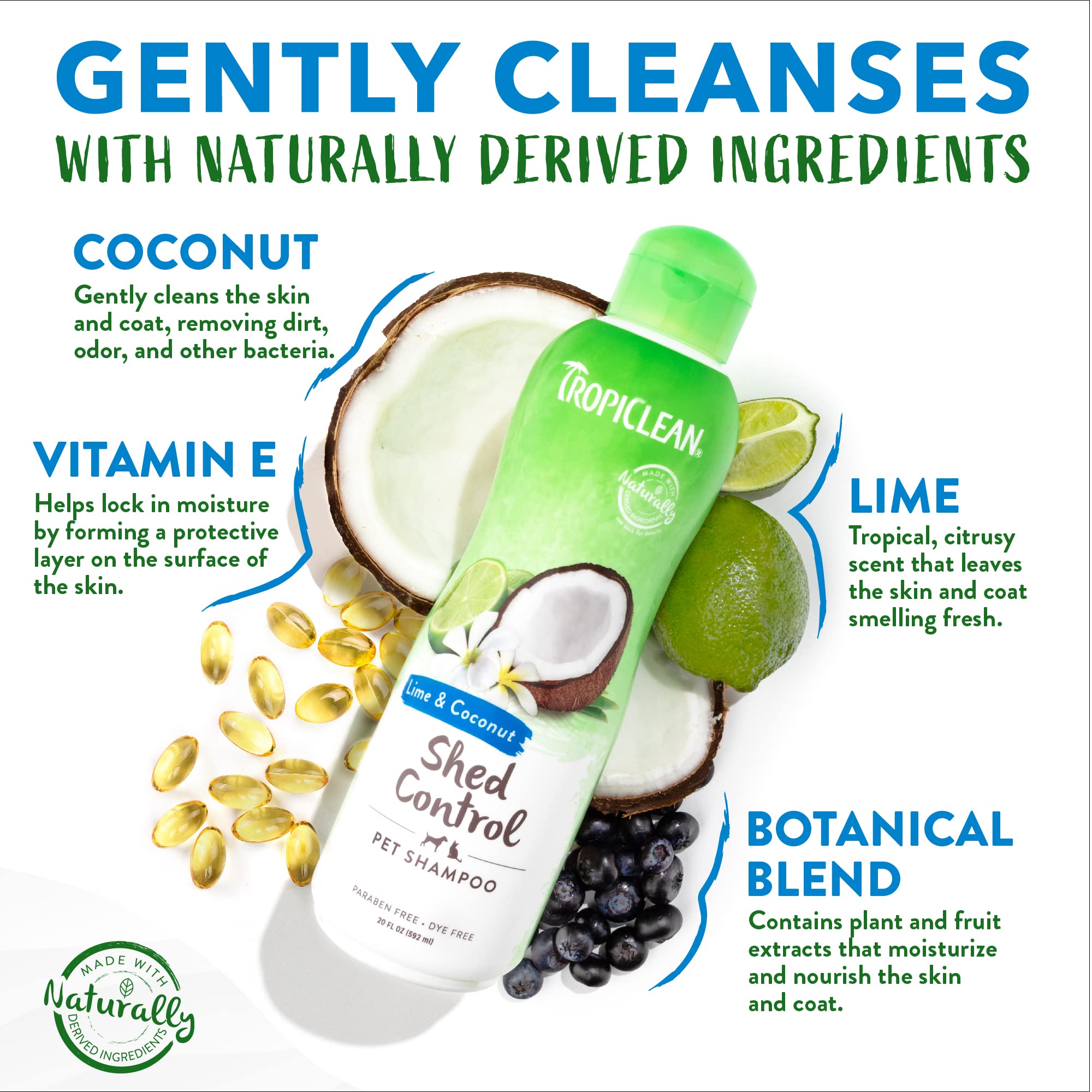 TropiClean Lime & Coconut Deshedding Dog Shampoo for Shedding Control