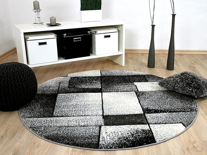 Designer Teppich Brilliant Grau Anthrazit Fantasy Rund in 3 Größen