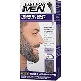JUST FOR MEN Touch of Gray Mustache &amp; Beard, Light &amp; Medium Brown (1 Pack) | Touch of Gray Mustache &amp; Beard light/medium brown instantly blends away gray for salt &amp; pepper look. Easy application.