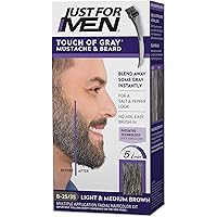 Just For Men Touch of Gray Mustache & Beard, Beard Coloring for Gray Hair with Brush Included for Easy Application, Great for