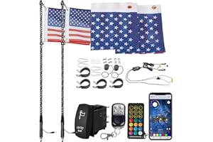 SUZCO 2PCS 4FT Heavy-Duty LED Chasings Spiral Thick Whip Lights with IR/RF/APP & Switch, Quick Connect 6000K 366LEDs Dancing Whip Light with Turn/Brake/Reverse Fit for ATV UTV RZR Off-Road Can-Am