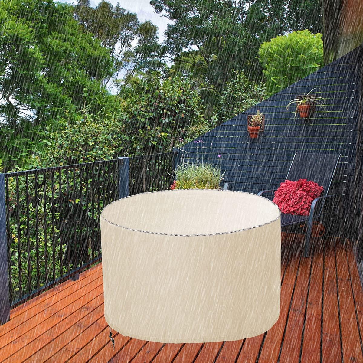 Round deck box cover, round storage box cover with handle, round terrace deck box cover, suitable for dustproof and waterproof round deck box (khaki, D28" xH18"): Home Improvement