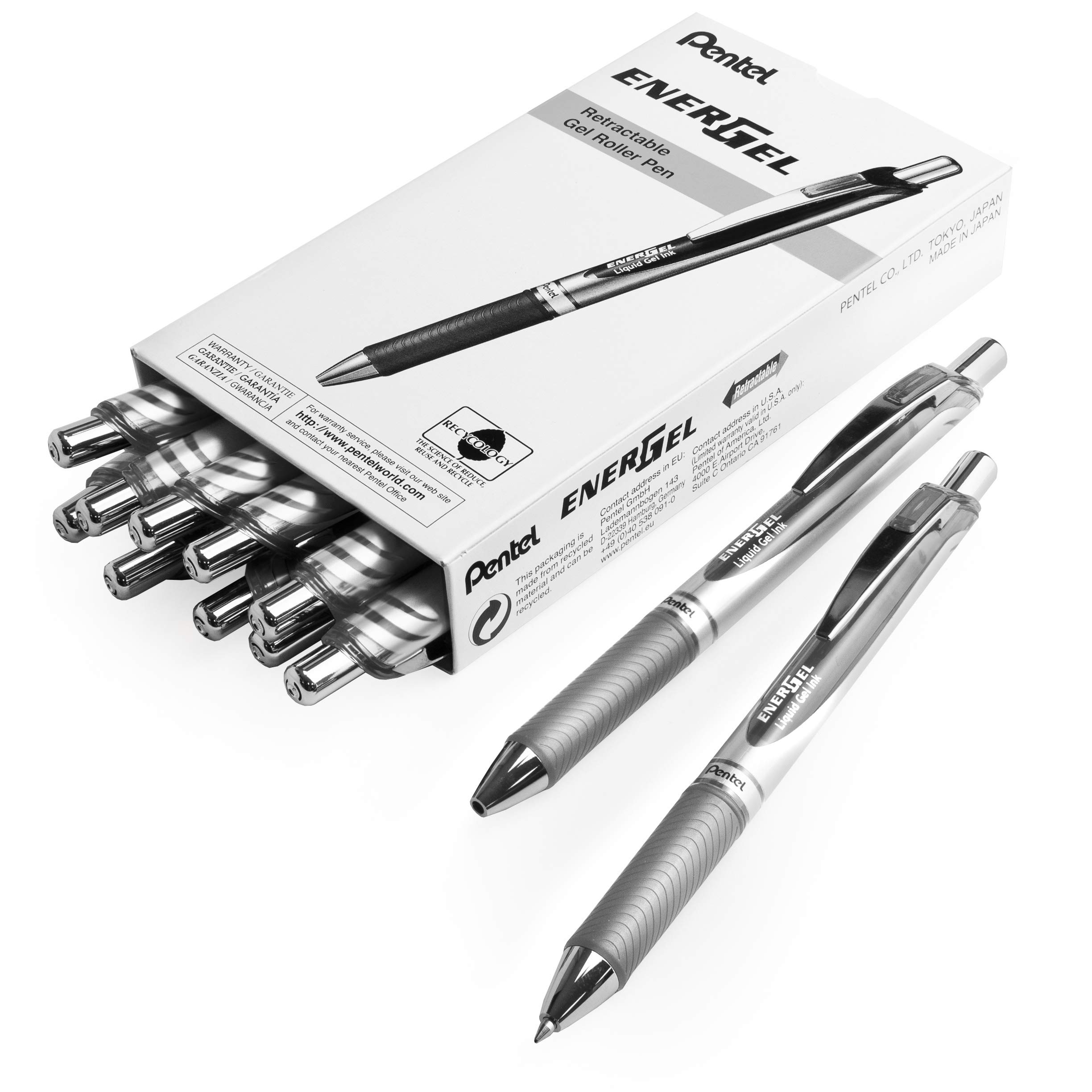 Pentel EnerGel XM BL77 - Retractable Liquid Gel Ink Pen - 0.7mm - 54% Recycled - Grey - Pack of 14