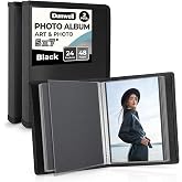 Dunwell 5x7 Photo Album &amp; Art Portfolio Binder, 24 Clear Sleeves, Black | Displays 48 Pages, 24 Clear Sleeves, Black Mounting Paper, Organizer for 5x7 Photos