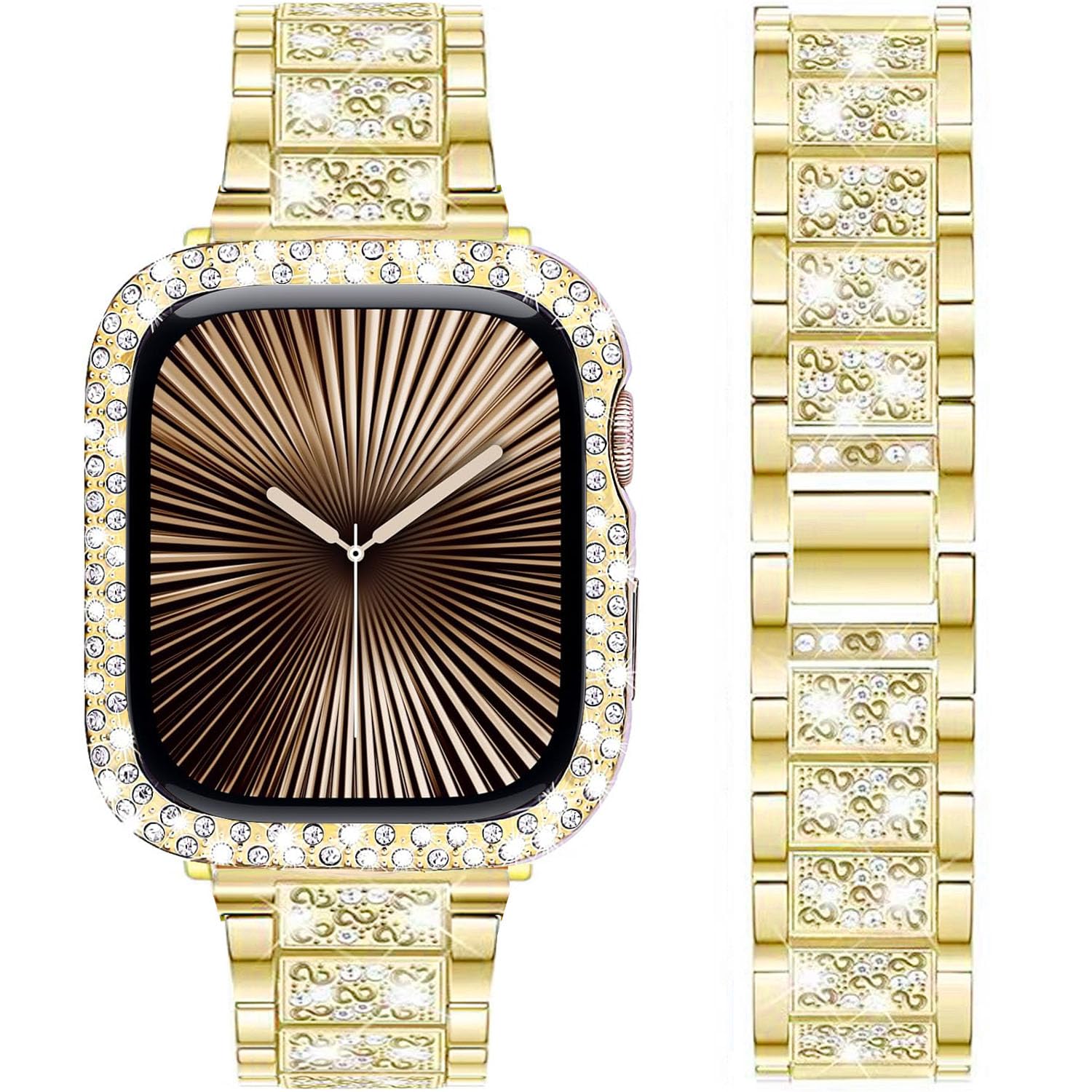 DEALELE Starp and Case Compatible with Apple Watch Series 10 46mm, Bling S-Texture Diamond Metal Bracelet with Protective Case Cover Replacement for iWatch 10 46mm Women Men (46mm, Gold)