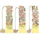 Sgbvzbd 3 PCS Metal Bookmarks - Pretty & Beautiful Flower Bookmarks for Women - Peach Blossom, Cottonrose Hibiscus, Peony