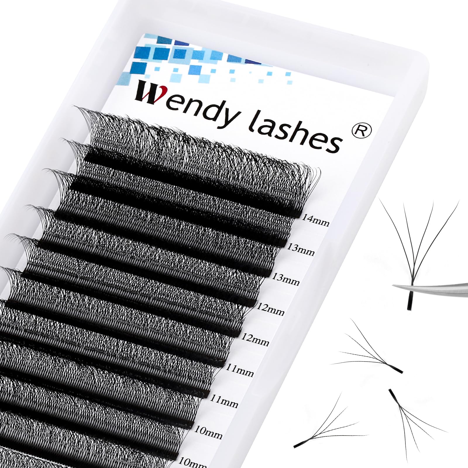 W Lash Extensions 4D Premade Fans Volume Lashes Mix8-14 0.07mm C Curl W-Shaped Lashes Refine the Roots of the Lashes and Extend 3 Tips Eyelash Extensions(4DW-0.07-C-814)