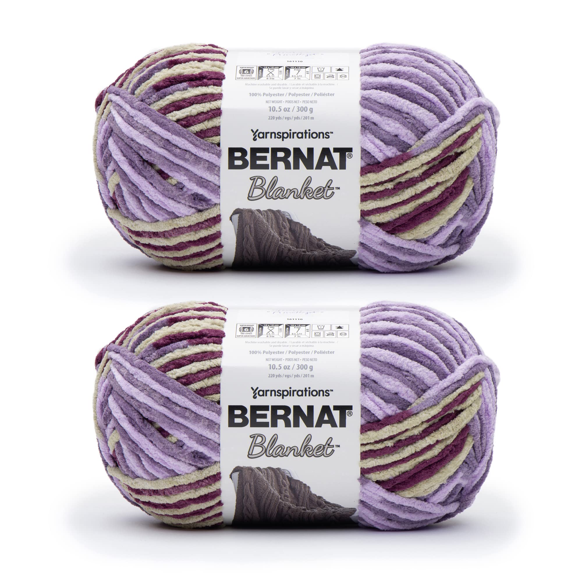 Bernat Blanket Amethyst Yarn - 2 Pack of 300g/10.5oz - Polyester - 6 Super Bulky - 220 Yards - Knitting/Crochet