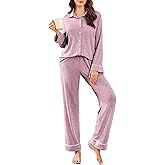 Ekouaer Womens Pajama Sets Long Sleeve Ribbed Knit Lounge Set Button Down Soft 2 Piece Pjs With Pockets