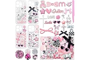 RQAYE Junk case charms,Junk Phone Case Charms Kit,Pink Charms for Customizing Diy Cases,With Cute Bow,Flatback Pearls